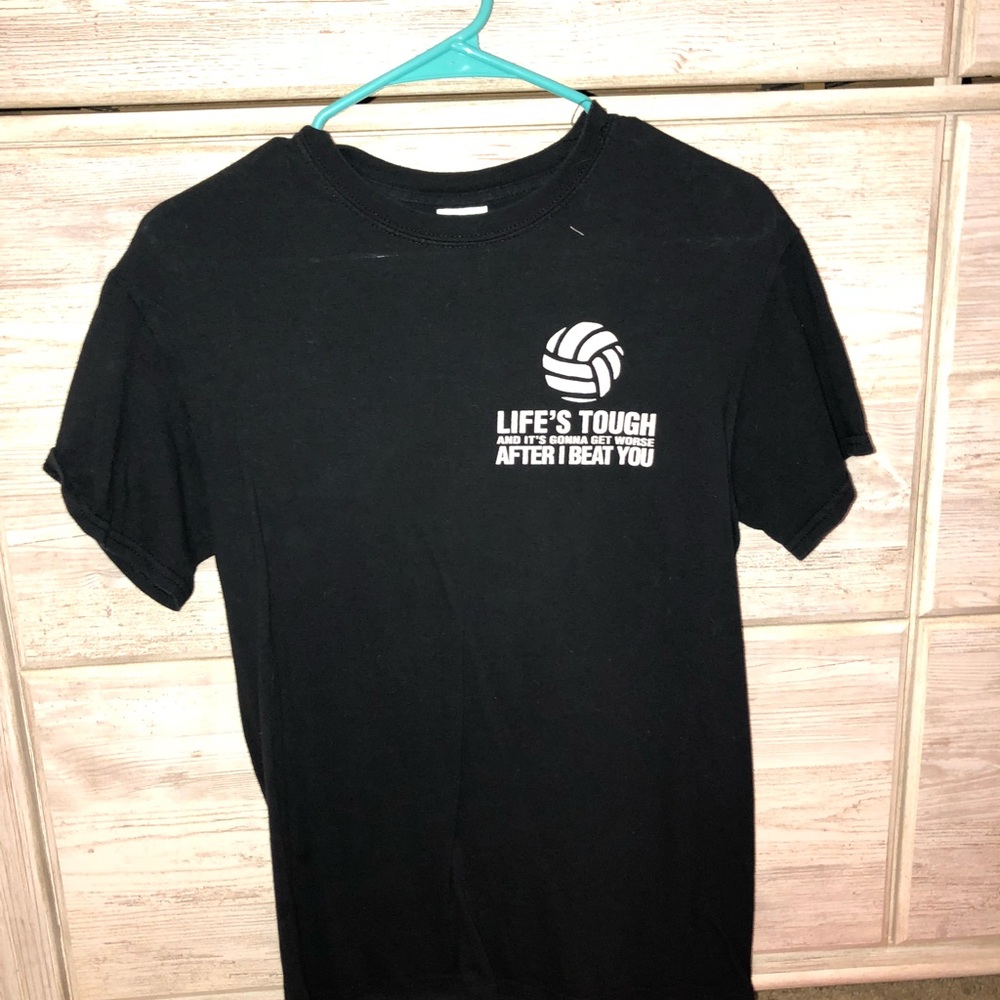black volleyball t-shirt.